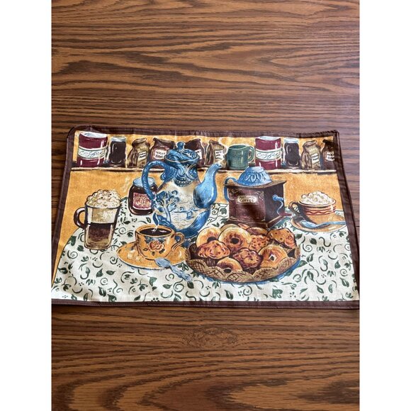 Coffee themed brown 10”x16” cloth placemats set of four - Picture 2 of 7